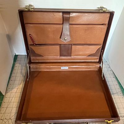 Executive Leather Briefcase Set with Rustic Pen Holder