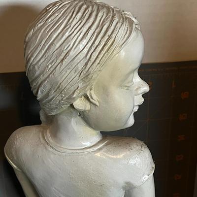 White Resin Statue of Girl with Teddy Bear