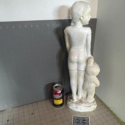 White Resin Statue of Girl with Teddy Bear