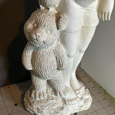 White Resin Statue of Girl with Teddy Bear