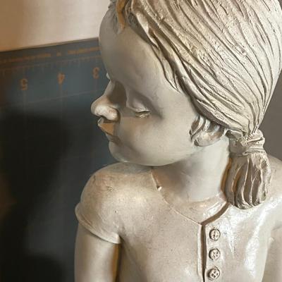 White Resin Statue of Girl with Teddy Bear
