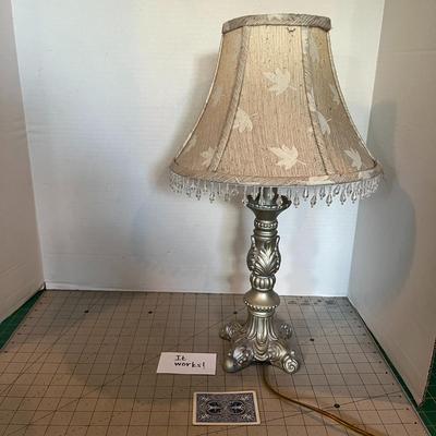 Table Lamp with Ornate Base and Beaded Shade