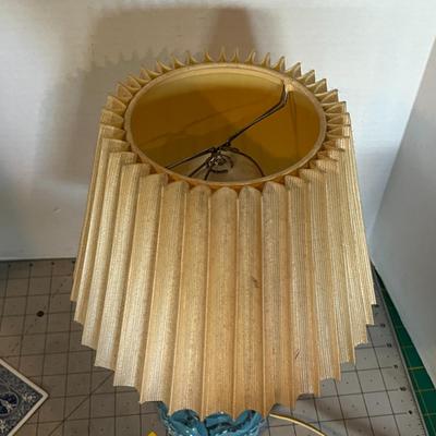 Blue Glass Table Lamp with Pleated Shade