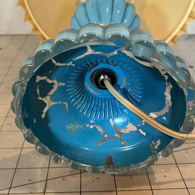Blue Glass Table Lamp with Pleated Shade