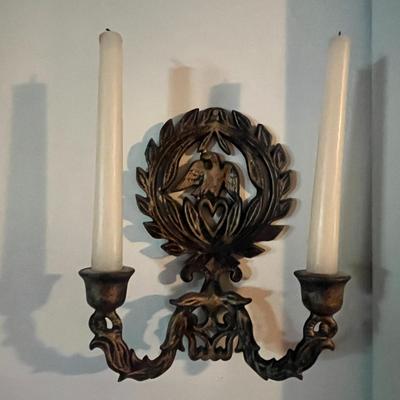 Vintage Brass Double-Arm Wall Candle Sconce