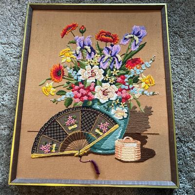 Set of 3 Framed Floral Needlepoint Artworks