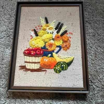 Set of 3 Framed Floral Needlepoint Artworks
