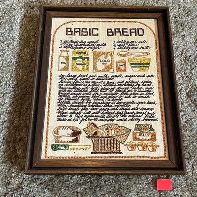 Framed Embroidered Basic Bread Recipe Art