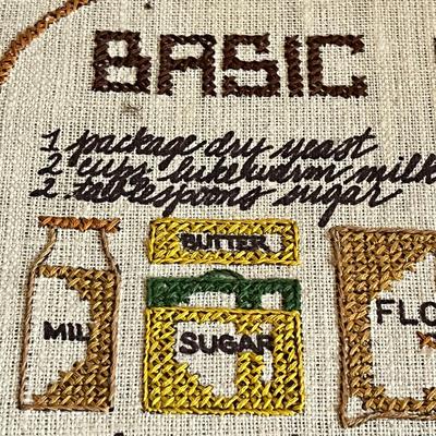 Framed Embroidered Basic Bread Recipe Art