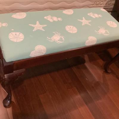 $48 wooden bench with teal fabric 