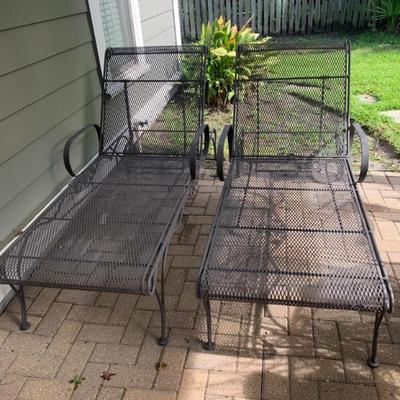 SOLD $595 chaise loungers wrought iron 37”H 72”L 29”W 