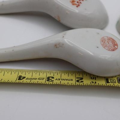 Set of Four Hand Painted Porcelain Soup Spoons