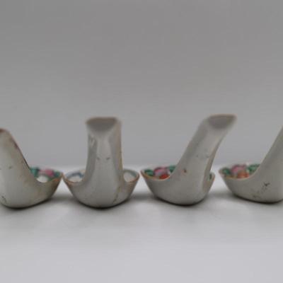 Set of Four Hand Painted Porcelain Soup Spoons