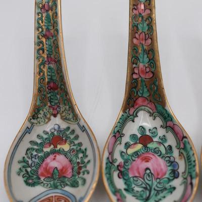 Set of Four Hand Painted Porcelain Soup Spoons