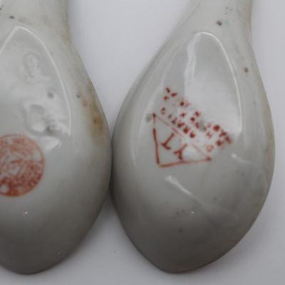 Set of Four Hand Painted Porcelain Soup Spoons