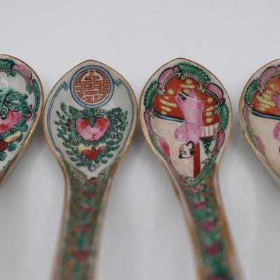 Set of Four Hand Painted Porcelain Soup Spoons