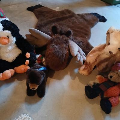 Plush Animal Lot with Moose Rug - Moose rug and a Bunch of friends!