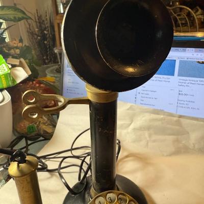Antique 1919 Era Black & Brass Rotary Style Candlestick Phone Preowned from an Estate as Pictured.