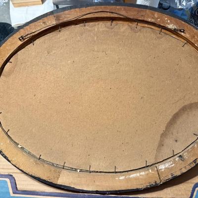 Antique "CHRISTMAS EVE" Reverse Painting Convex Bubble Glass Oval Frame Church w/Snowy Landscape as Pictured.