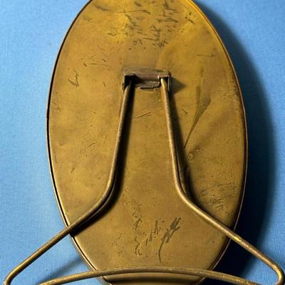 Antique Metal Oval Picture Frame 6.75" Tall w/Metal Backing & Stand Preowned from an Estate as Pictured.