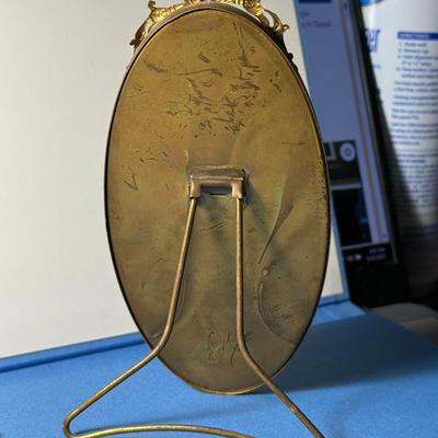 Antique Metal Oval Picture Frame 6.75" Tall w/Metal Backing & Stand Preowned from an Estate as Pictured.
