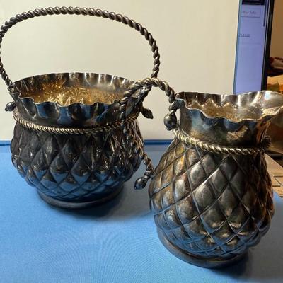 Vintage Rockford Silver Plate Sugar & Creamer Quadruple 1436, & 1437 Pineapple Ruffle Style as Pictured.