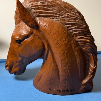 Vintage Red Mill Horse Tucked Head 6" Wooden/Resin Composition Dated 1990 Horse Head in VG Preowned Condition.