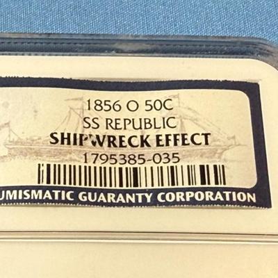 NGC CERTIFIED 1856-O "SS REPUBLIC SHIPWRECK COIN" SEATED LIBERTY HALF DOLLAR AS PICTURED.