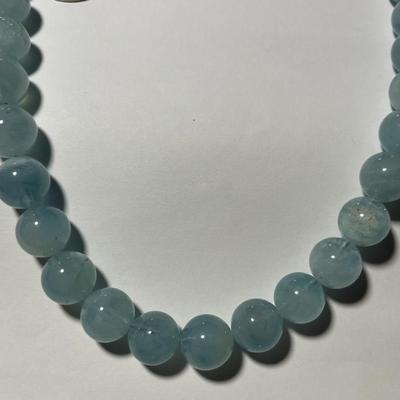 New Never Worn "BBJ" Designer .925 Natural Blue Aquamarine Round Bead Gemstone Necklace 18-20" Long as Pictured.