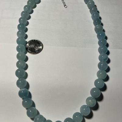 New Never Worn "BBJ" Designer .925 Natural Blue Aquamarine Round Bead Gemstone Necklace 18-20" Long as Pictured.