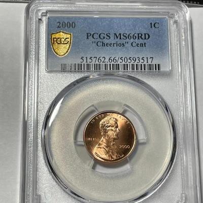 PCGS Certified 2000 MS66 RED Close-AM Variety "Cheerios Cent" Lincoln Cent as Pictured.