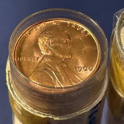 (2) 1960-P SMALL DATE CHOICE RED BU LINCOLN CENT ROLLS AS PICTURED. (100 COINS)