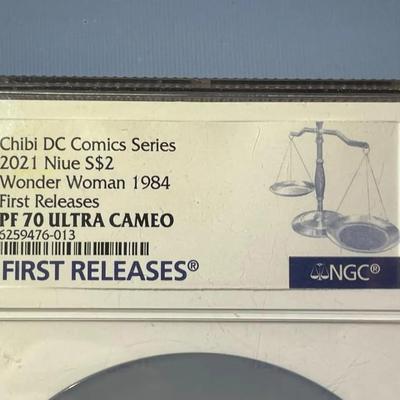 NGC Certified 2021 PROOF-70 ULTRA CAMEO First Release Large Oversized Holder CHIBI DC COMIC Series Wonder Woman 1984 Silver 2-Niue Coin...