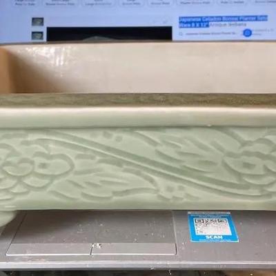 Vintage Japanese Celadon Bonsai Seto Ware Planter 10.5" X 14.25" Very Heavy in VG Preowned Condition as Pictured.