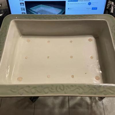 Vintage Japanese Celadon Bonsai Seto Ware Planter 10.5" X 14.25" Very Heavy in VG Preowned Condition as Pictured.