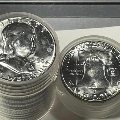 Choice BU Roll of (20) 1956 Brilliant UNCIRCULATED FRANKLIN 90% Silver Half Dollars Original!
