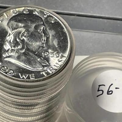 Choice BU Roll of (20) 1956 Brilliant UNCIRCULATED FRANKLIN 90% Silver Half Dollars Original!