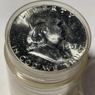 Choice BU Roll of (20) 1957 Brilliant UNCIRCULATED FRANKLIN 90% Silver Half Dollars Original!