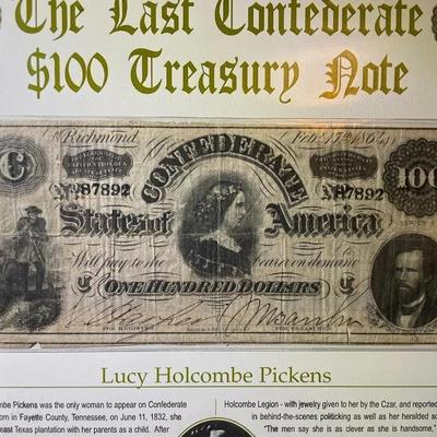 The LAST CONFEDERATE TREASURY 50- & 100-Dollar Banknotes -by the Postal Commemorative Society in a Nice Presentation Folder.