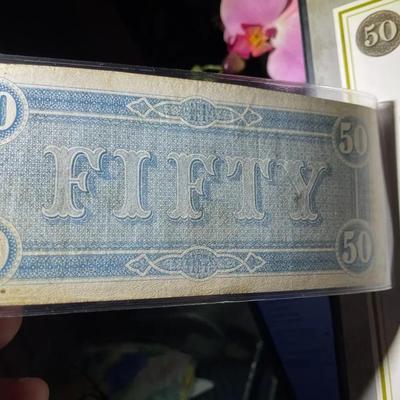 The LAST CONFEDERATE TREASURY 50- & 100-Dollar Banknotes -by the Postal Commemorative Society in a Nice Presentation Folder.