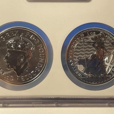 2023 U.K. 2 Pound Silver King Charles Britannia & Coronation 2pc Coin Set NGC MS69 Graded as Pictured.