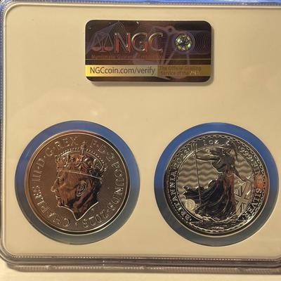 2023 U.K. 2 Pound Silver King Charles Britannia & Coronation 2pc Coin Set NGC MS69 Graded as Pictured.