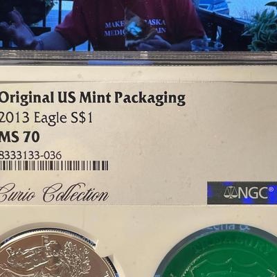 Curio Collection NGC 2013 MS70 Silver Eagle Dollar Original US Mint Packaging RARE as Pictured.