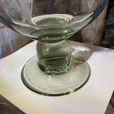 Vintage Exquisite Large Engraved Etched Glass Hand Blown Trifle Footed Bowl or Candle Holder 12.25" Tall in VG Preowned Condition.