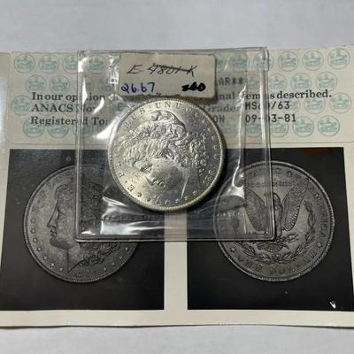 Vintage ANACS Old School Photo Grade 1884-O Uncirculated Morgan Silver Dollar as Pictured.