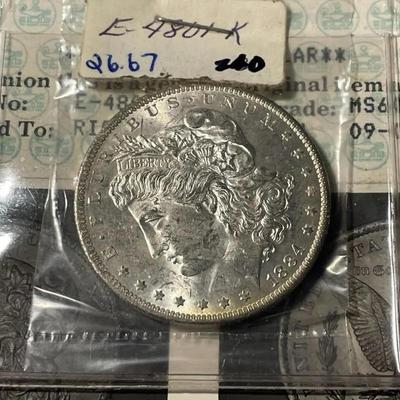 Vintage ANACS Old School Photo Grade 1884-O Uncirculated Morgan Silver Dollar as Pictured.