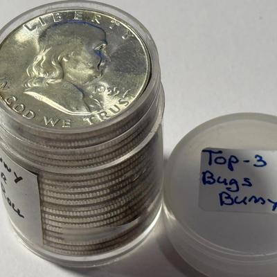 Choice BU Condition Roll of (20) 1955 Silver Franklin Half Dollars w/3-Bugs Bunny Halves Included with the 20 Coins.
