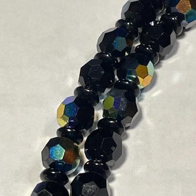 Vintage Double Strand Black Crystal Bead Necklace 24" Long w/Cameo Clasp in VG Preowned Condition as Pic'd.