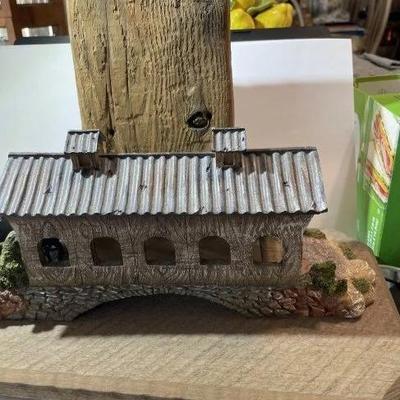 Vintage Amish Wood & Resin Hand Made Horse Buggy/Covered Bridge Scene 10.50" x 15.50" on Repurposed Wood as Pic'd.