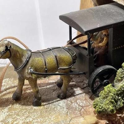 Vintage Amish Wood & Resin Hand Made Horse Buggy/Covered Bridge Scene 10.50" x 15.50" on Repurposed Wood as Pic'd.